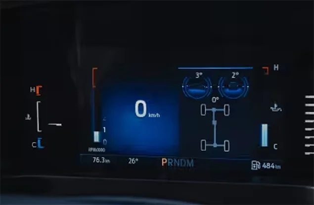 A Nova Geração Ford Ranger possui tela LED personalizável de 8" com indicadores de
                    combustível e temperatura em cada lado da tela.